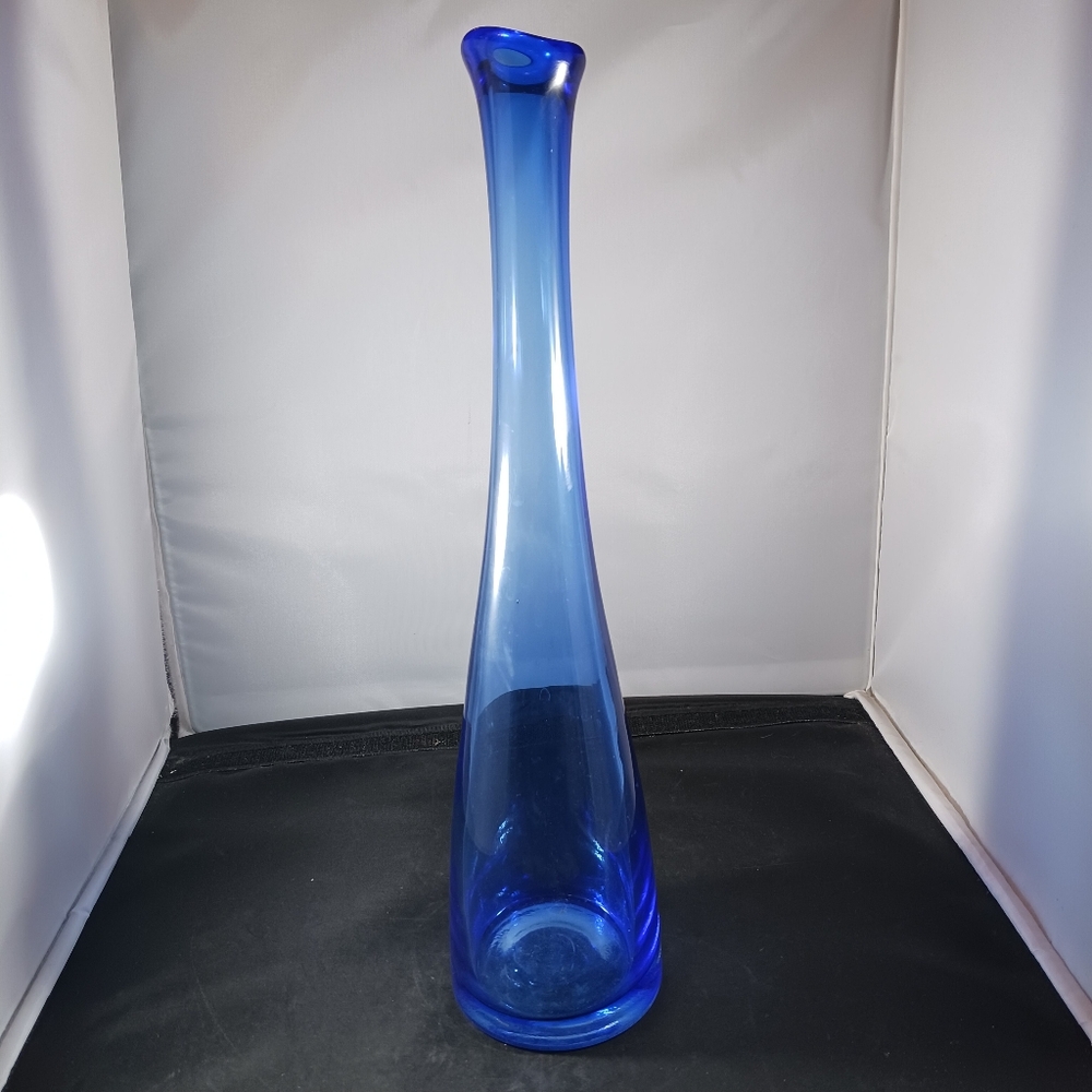 Vintage Mid Century Blue Swung Blown Glass 14in Tall